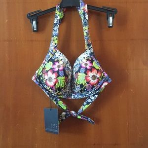 JETS multi-colored bikini top.
